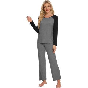 imageWiWi Viscose from Bamboo Womens Long Sleeve Pajama Set Raglan Sleeve Top and Pants Set Lightweight Sleepwear SXXLDark Heather GreyBlack