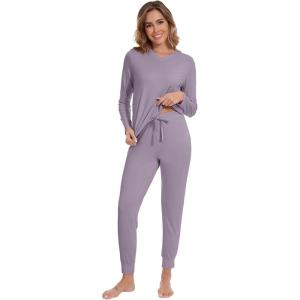 imageWiWi Womens Pajama Set Long Sleeve Shirt and Jogger Bottom Viscose from Bamboo Pajamas Sleepwear Nightwear SXXLViolet