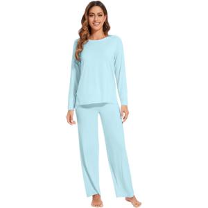 imageWiWi Womens Pajamas Set Viscose from Bamboo Long Raglan Sleeve Pajama Sets Pjs Soft Sleepwear SXXLAqua