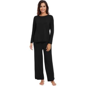 imageWiWi Womens Pajamas Set Viscose from Bamboo Long Raglan Sleeve Pajama Sets Pjs Soft Sleepwear SXXLBlack