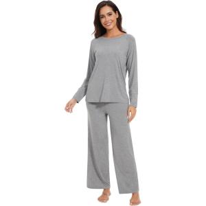 imageWiWi Womens Pajamas Set Viscose from Bamboo Long Raglan Sleeve Pajama Sets Pjs Soft Sleepwear SXXLHeather Grey
