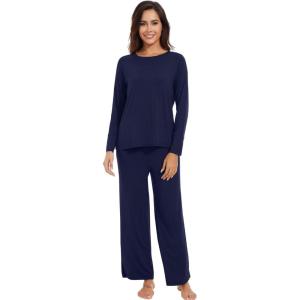 imageWiWi Womens Pajamas Set Viscose from Bamboo Long Raglan Sleeve Pajama Sets Pjs Soft Sleepwear SXXLNavy