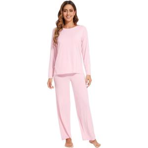 imageWiWi Womens Pajamas Set Viscose from Bamboo Long Raglan Sleeve Pajama Sets Pjs Soft Sleepwear SXXLPink