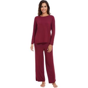 imageWiWi Womens Pajamas Set Viscose from Bamboo Long Raglan Sleeve Pajama Sets Pjs Soft Sleepwear SXXLWine