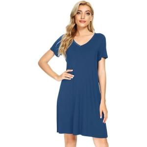 imageWiWi Loose Comfy Nightgowns for Women Soft Short Sleeve Night Shirt Lightweight Plus Size Sleepwear S4XDark Blue