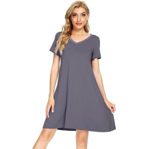 imageWiWi Loose Comfy Nightgowns for Women Soft Short Sleeve Night Shirt Lightweight Plus Size Sleepwear S4XDark Grey