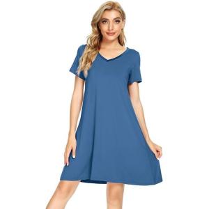 imageWiWi Loose Comfy Nightgowns for Women Soft Short Sleeve Night Shirt Lightweight Plus Size Sleepwear S4XPrussian Blue