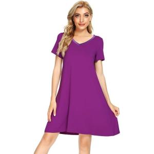 imageWiWi Loose Comfy Nightgowns for Women Soft Short Sleeve Night Shirt Lightweight Plus Size Sleepwear S4XPurple