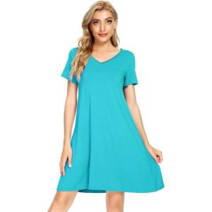 imageWiWi Loose Comfy Nightgowns for Women Soft Short Sleeve Night Shirt Lightweight Plus Size Sleepwear S4XTurquoise