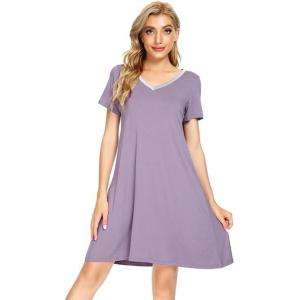 imageWiWi Loose Comfy Nightgowns for Women Soft Short Sleeve Night Shirt Lightweight Plus Size Sleepwear S4XViolet