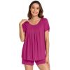 imageWiWi Pajamas for Women Short Sleeve Top with Shorts Viscose from Bamboo Pajama Set Cooling Sleepwear SXXLCrose Red