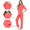 imageWiWi Viscose from Bamboo Womens Pajamas Set Soft V Neck Sleepwear Short Sleeve Top with Pant Lightweight S3XEcoral