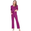 imageWiWi Viscose from Bamboo Womens Pajamas Set Soft V Neck Sleepwear Short Sleeve Top with Pant Lightweight S3XEdark Reddish Purple