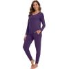 imageWiWi Womens 2 Piece Bamboo from Viscose Pajama Set Long Sleeve Top Jogger Pants Loungewear Pjs Sets SXXLDark Purple