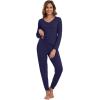 imageWiWi Womens 2 Piece Bamboo from Viscose Pajama Set Long Sleeve Top Jogger Pants Loungewear Pjs Sets SXXLNavy