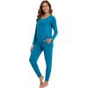 imageWiWi Womens 2 Piece Bamboo from Viscose Pajama Set Long Sleeve Top Jogger Pants Loungewear Pjs Sets SXXLTeal Blue