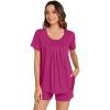 imageWiWi Pajamas for Women Short Sleeve Top with Shorts Viscose from Bamboo Pajama Set Cooling Sleepwear SXXLCrose Red