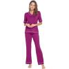 imageWiWi Viscose from Bamboo Womens Pajamas Set Soft V Neck Sleepwear Short Sleeve Top with Pant Lightweight S3XEdark Reddish Purple