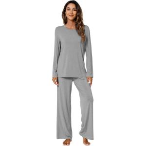 imageWiWi Bamboo Viscose Pajama Set for Women Soft Long Sleeve Top with Pants Sleepwear 2 Piece Pjs Sets Sleepwear SXXLHeather Grey