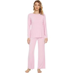 imageWiWi Bamboo Viscose Pajama Set for Women Soft Long Sleeve Top with Pants Sleepwear 2 Piece Pjs Sets Sleepwear SXXLPink