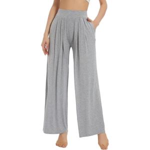 imageWiWi Womens Wide Leg Palazzo Lounge Pants Viscose from Bamboo Sweatpants Comfy Sleep Bottoms with Pockets SXXLHeather Grey