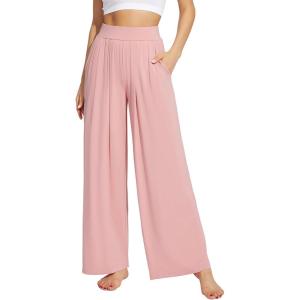 imageWiWi Womens Wide Leg Palazzo Lounge Pants Viscose from Bamboo Sweatpants Comfy Sleep Bottoms with Pockets SXXLMellow Rose