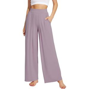 imageWiWi Womens Wide Leg Palazzo Lounge Pants Viscose from Bamboo Sweatpants Comfy Sleep Bottoms with Pockets SXXLViolet