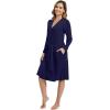 imageWiWi Womens Robe Long Sleeve Bathrobe with Pockets Soft Kimono Spa Lightweight Robes Bamboo Viscose Loungewear SXXLNavy