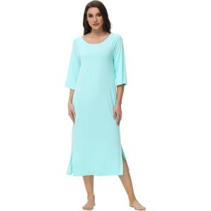 imageWiWi Womens Viscose from Bamboo Nightgowns 34 Sleeves Nightshirts Full Length Soft Knit Sleep Shirts SXXLAaqua