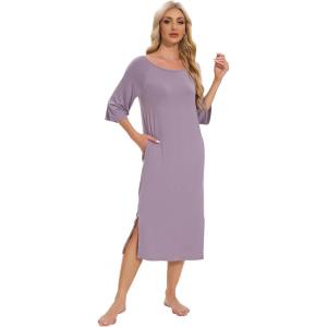 imageWiWi Womens Viscose from Bamboo Nightgowns 34 Sleeves Nightshirts Full Length Soft Knit Sleep Shirts SXXLAviolet