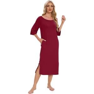 imageWiWi Womens Viscose from Bamboo Nightgowns 34 Sleeves Nightshirts Full Length Soft Knit Sleep Shirts SXXLAwine