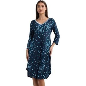 imageWiWi Womens Viscose from Bamboo Nightgowns 34 Sleeves Nightshirts Full Length Soft Knit Sleep Shirts SXXLBblue Flowers