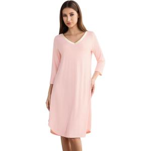 imageWiWi Womens Viscose from Bamboo Nightgowns 34 Sleeves Nightshirts Full Length Soft Knit Sleep Shirts SXXLBcream Pink