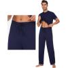 imageWiWi Mens Viscose from Bamboo Pajama Set Short Sleeve Pajamas Sets with Pants Sleepwear Soft Lightweight Lounge Pj SXXLNavy