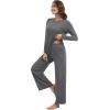 imageWiWi Pajama Set for Women Viscose from Bamboo Long Sleeve Top with Pants Soft Sleepwear 2 Piece Pjs Sets Loungewear SXXLCharcoal