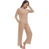 imageWiWi Pajama Set for Women Viscose from Bamboo Long Sleeve Top with Pants Soft Sleepwear 2 Piece Pjs Sets Loungewear SXXLLight Brown