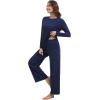 imageWiWi Pajama Set for Women Viscose from Bamboo Long Sleeve Top with Pants Soft Sleepwear 2 Piece Pjs Sets Loungewear SXXLNavy