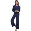 imageWiWi Pajama Set for Women Viscose from Bamboo Long Sleeve Top with Pants Soft Sleepwear 2 Piece Pjs Sets Loungewear SXXLNavy