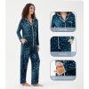 imageWiWi Womens Pajama Set Button Down Sleepwear Soft Bamboo Viscose Loungewear with Pockets 2 Piece PJ Sleepwear SXXLBblue Flowers
