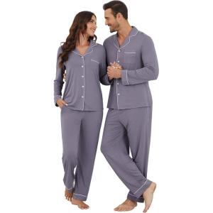 imageWiWi Couples Pajamas Set Women ampamp Men Long Sleeve 2 Piece Pj Sets Viscose from Bamboo Button Down Sleepwear SXXLPurplish Grey