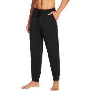 imageWiWi Mens Bamboo Viscose Pajama Jogger Pants 1 or 2 Pack Open Fly Lounge Bottoms Sleep Long Pj Joggers Sweatpant SXXLAblack