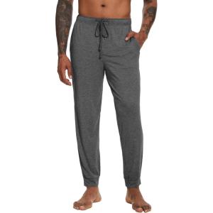 imageWiWi Mens Bamboo Viscose Pajama Jogger Pants 1 or 2 Pack Open Fly Lounge Bottoms Sleep Long Pj Joggers Sweatpant SXXLAdark Heather Grey