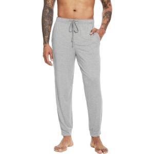 imageWiWi Mens Bamboo Viscose Pajama Jogger Pants 1 or 2 Pack Open Fly Lounge Bottoms Sleep Long Pj Joggers Sweatpant SXXLAlight Heather Grey