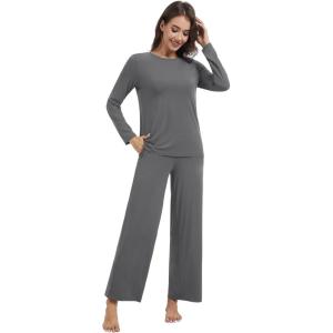 imageWiWi Pajama Set for Women Viscose from Bamboo Long Sleeve Top with Pants Soft Sleepwear 2 Piece Pjs Sets Loungewear SXXLCharcoal