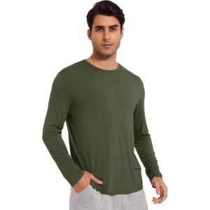 imageWiWi Viscose from Bamboo Mens Long Sleeve Tees Sun Protection Athletic Crew Neck Shirts for Pajamas SXXLAdark Fence Green