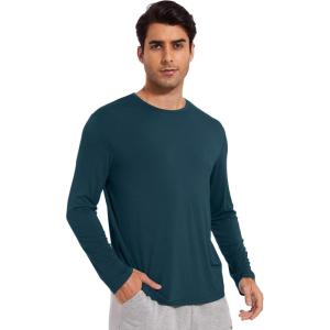 imageWiWi Viscose from Bamboo Mens Long Sleeve Tees Sun Protection Athletic Crew Neck Shirts for Pajamas SXXLAdeep Teal