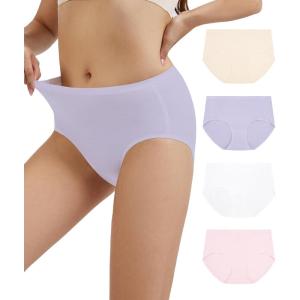 imageWiWi Womens Modal Briefs Mid Waist Brief Breathable Seamless Underwear Full Coverage Ladies Panties 4 Pack SXXLBeigeWhitePurplePink
