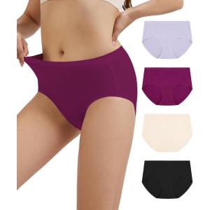 imageWiWi Womens Modal Briefs Mid Waist Brief Breathable Seamless Underwear Full Coverage Ladies Panties 4 Pack SXXLBlackBeigePurple RedPurple