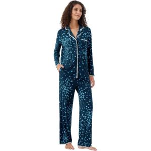 imageWiWi Womens Pajama Set Button Down Sleepwear Soft Bamboo Viscose Loungewear with Pockets 2 Piece PJ Sleepwear SXXLBblue Flowers
