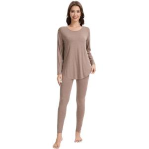 imageWiWi Womens Pajamas Leggings Lounge Set Viscose from Bamboo Sleepwear Long Sleeve Top and Pants Lightweight Pjs SXXLCamel